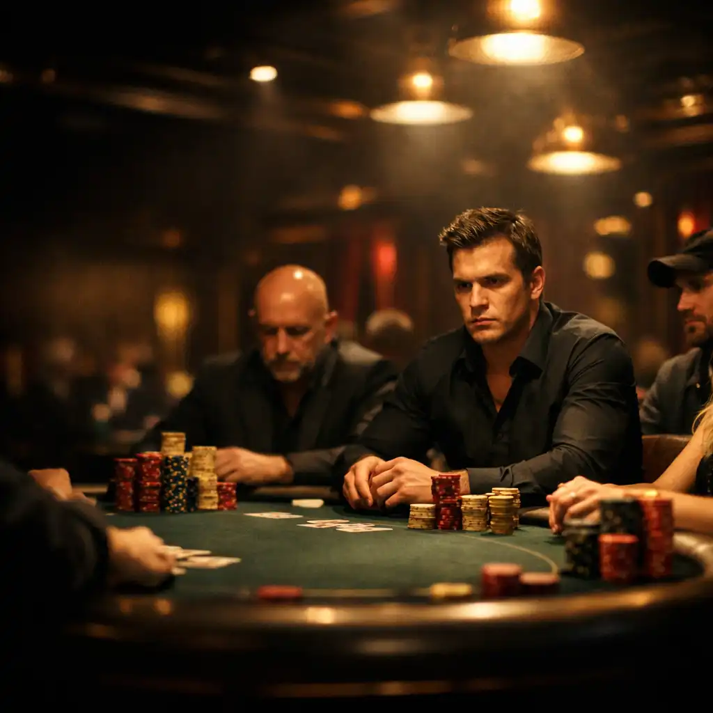 Pokerový turnaj v kasinu s dramatickým osvětlením